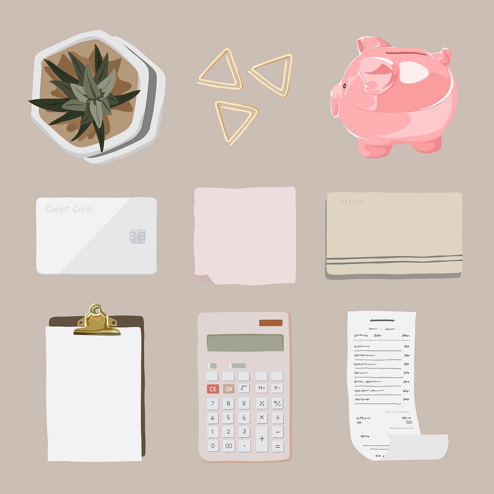 Business owner lifestyle sticker, aesthetic illustration psd set