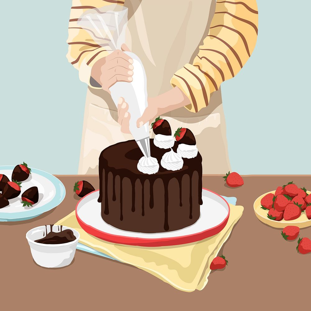 Food background, making chocolate cake illustration design