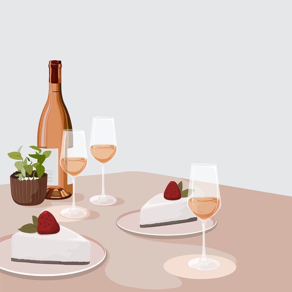 Rose wine and cake, celebration illustration design