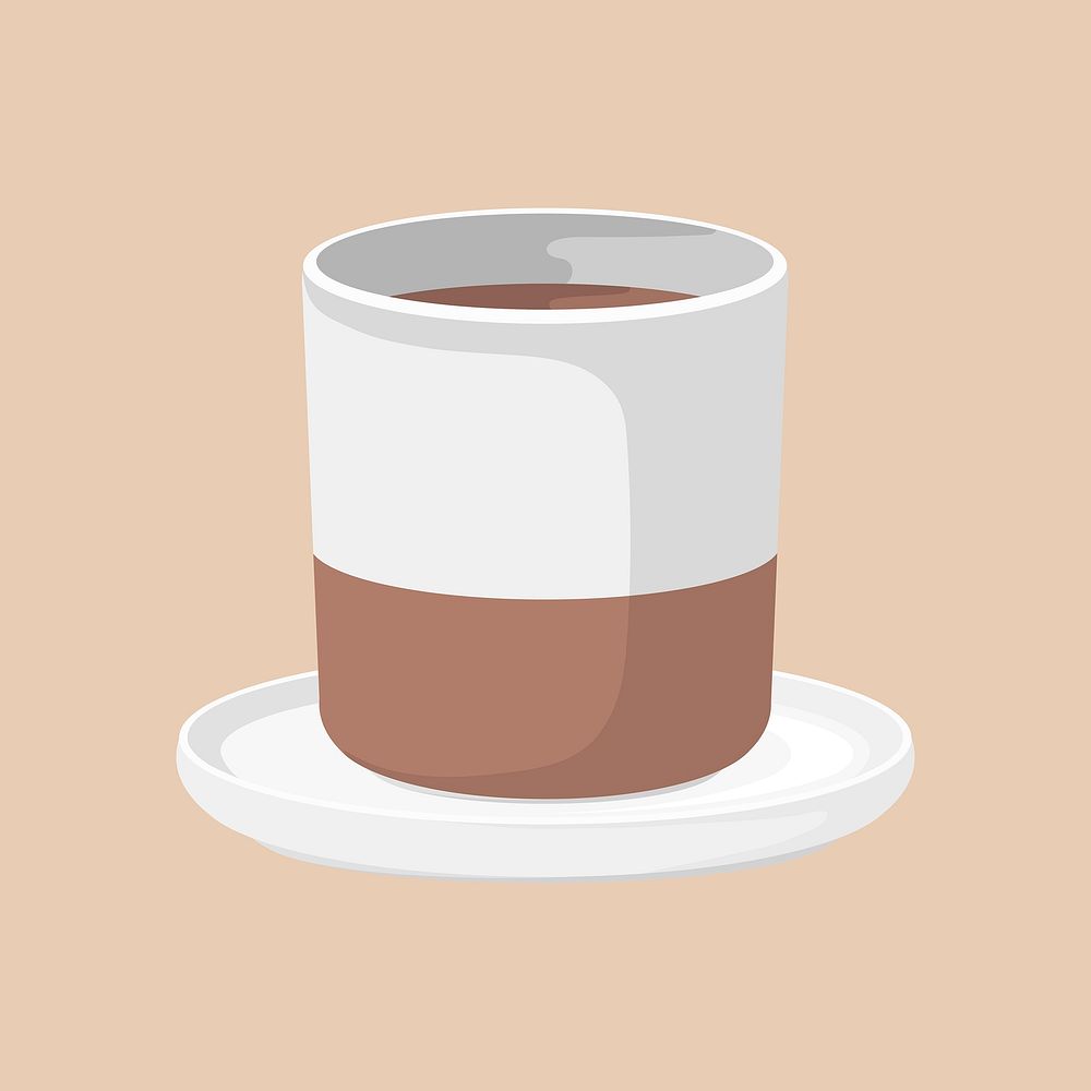 White and brown teacup with saucer, drink illustration design