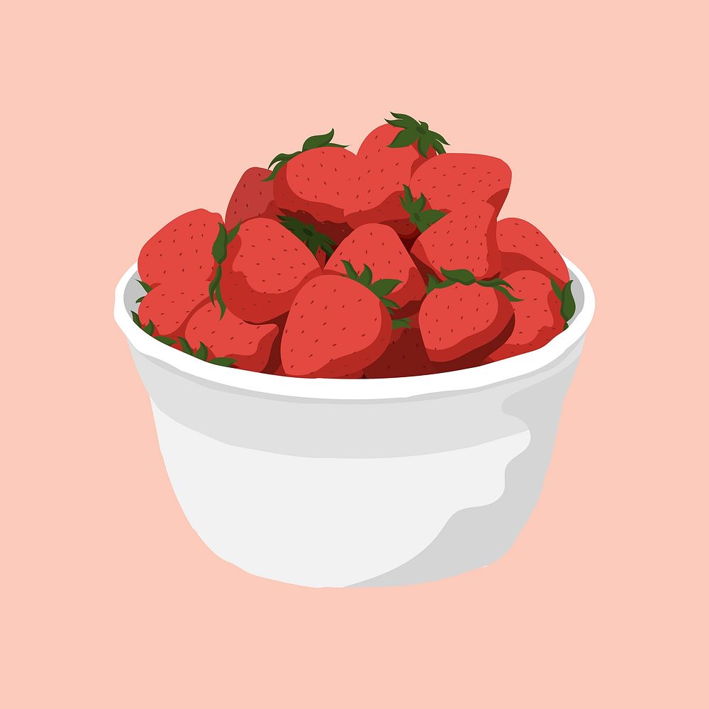 Strawberries in white bowl, fruit illustration design