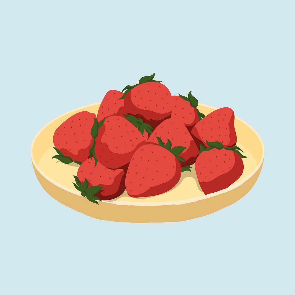 Strawberries in yellow plate, fruit illustration design