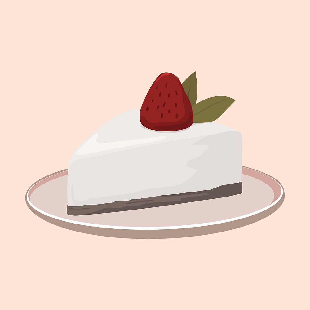 Strawberry cake sticker, food illustration design psd
