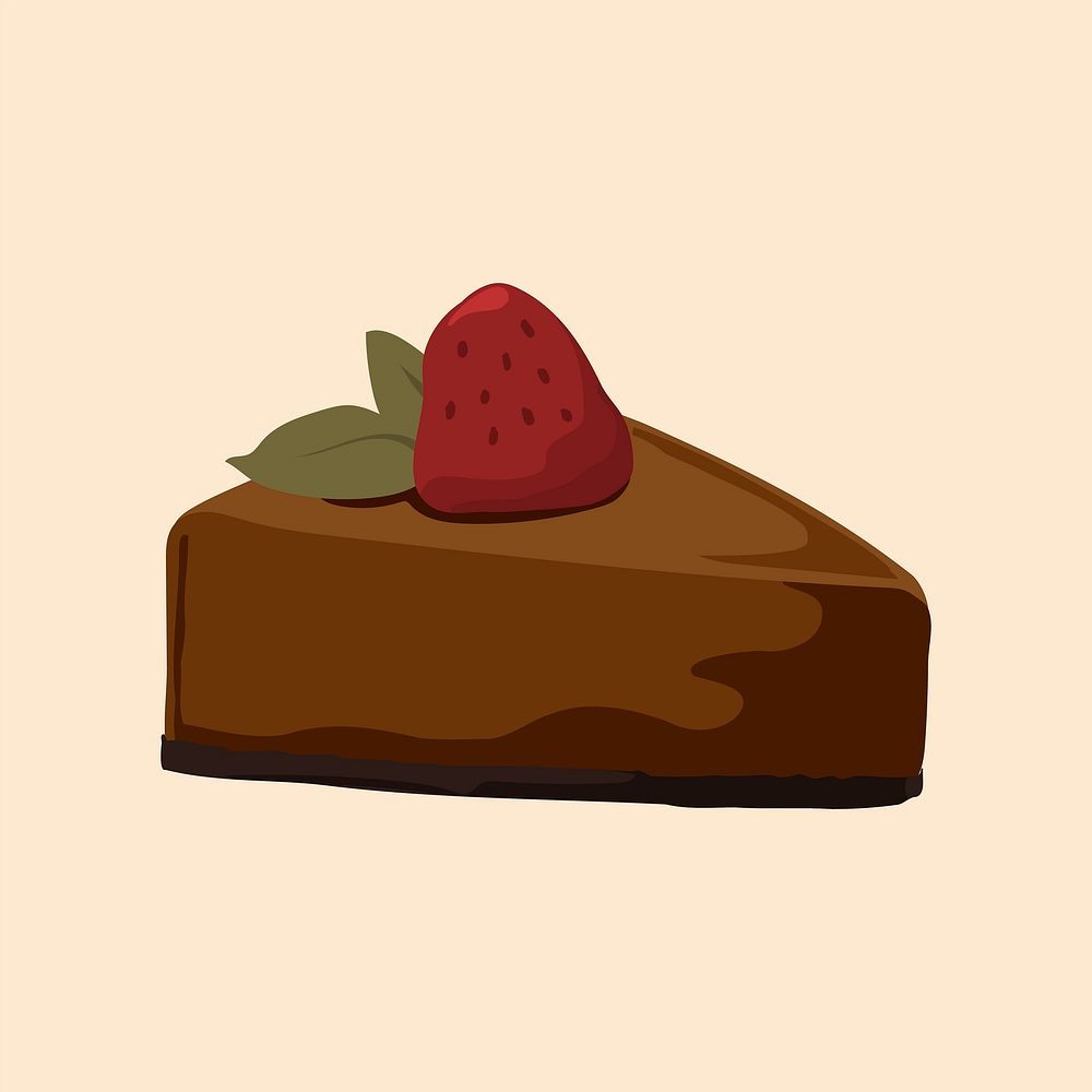 Strawberry chocolate cake sticker, aesthetic food illustration vector