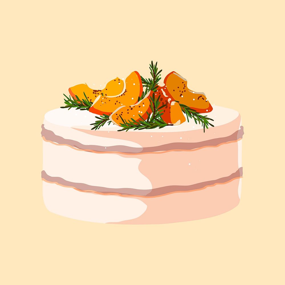 Orange cake, aesthetic food illustration vector