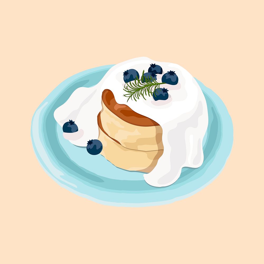 Blueberry pancake, aesthetic food sticker illustration psd