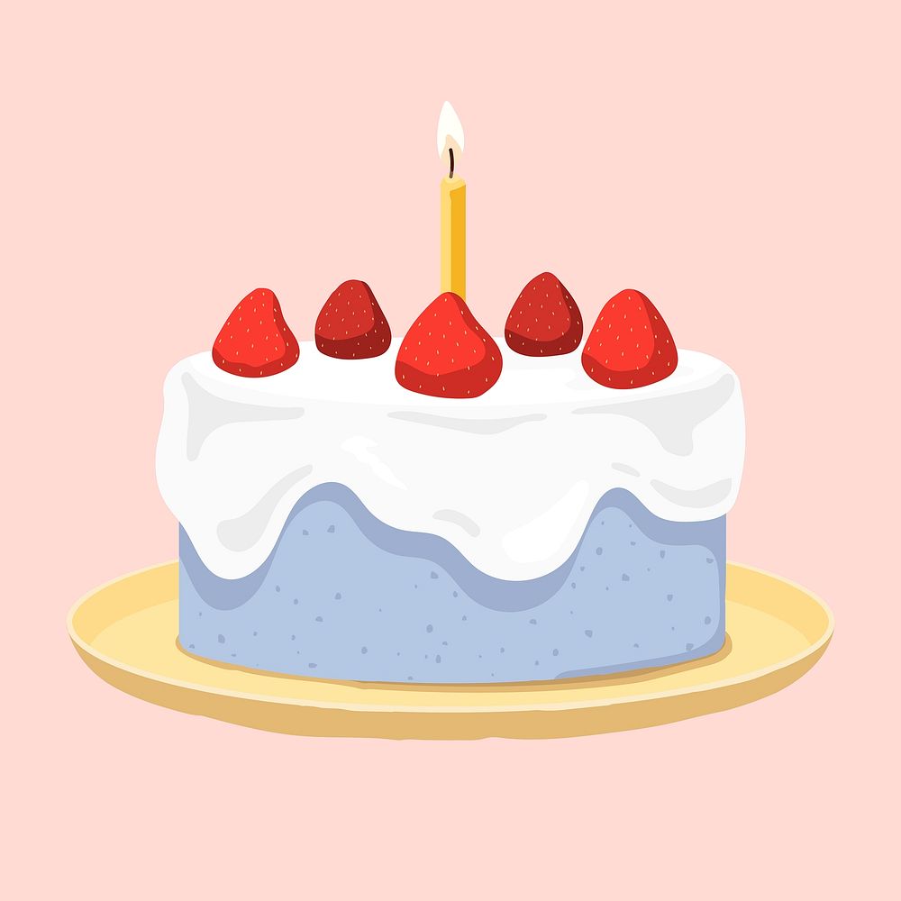 Birthday cake, aesthetic vector illustration, food collage element