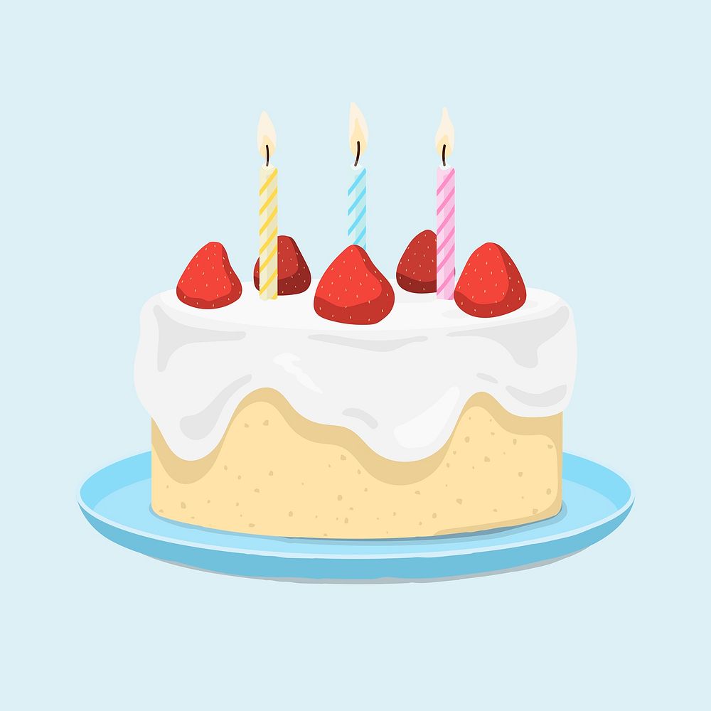 Birthday cake with candles, aesthetic vector illustration, food collage element