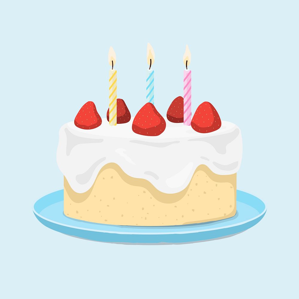 Birthday cake, aesthetic food illustration psd