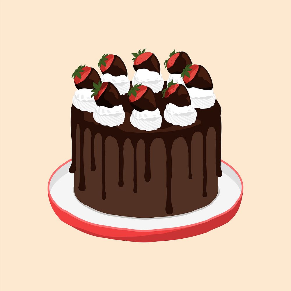 Strawberry chocolate cake, food illustration design