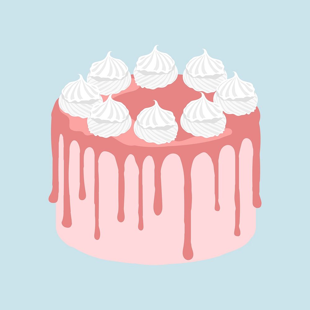 Strawberry cake sticker, food illustration design psd