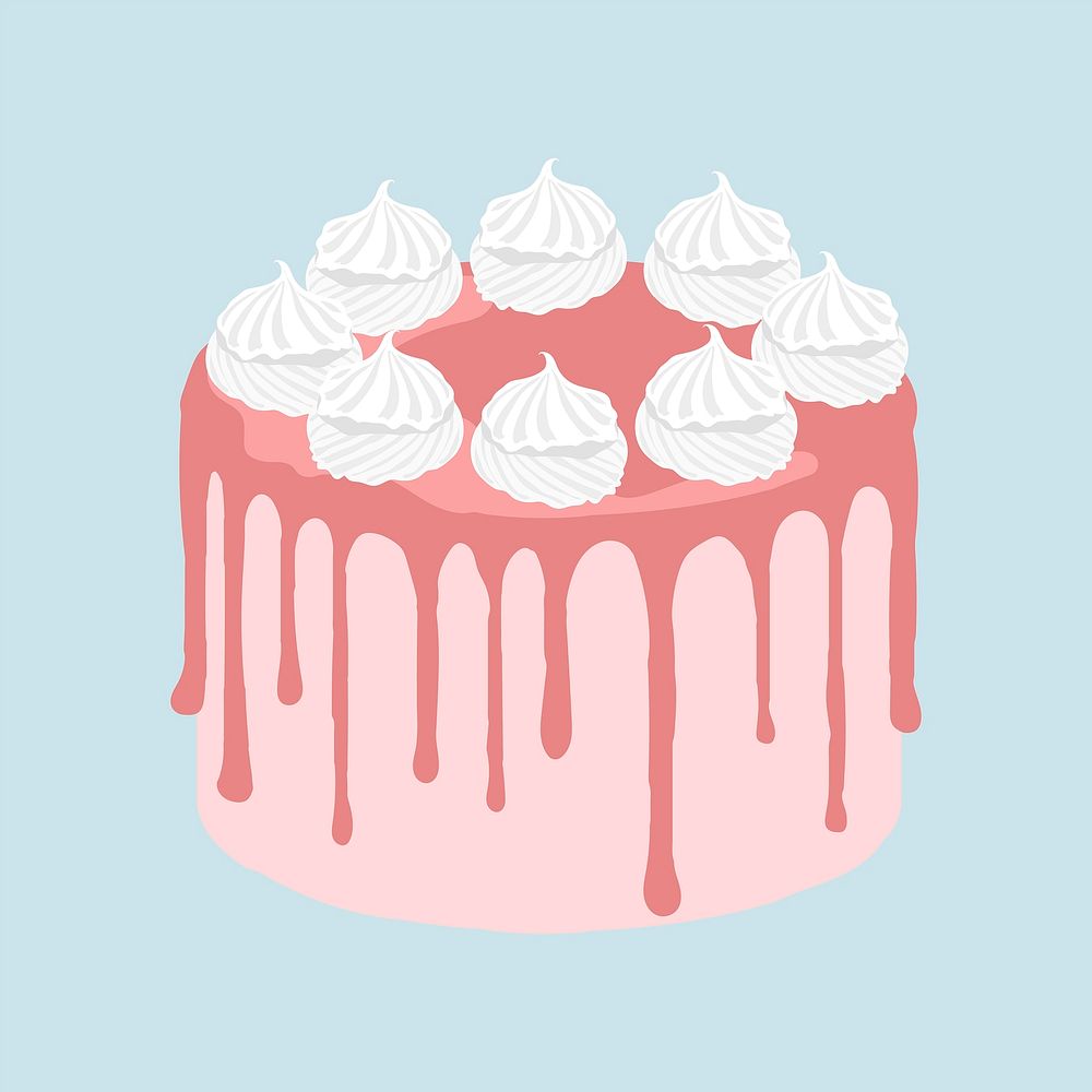 Strawberry cake sticker, food vector illustration design