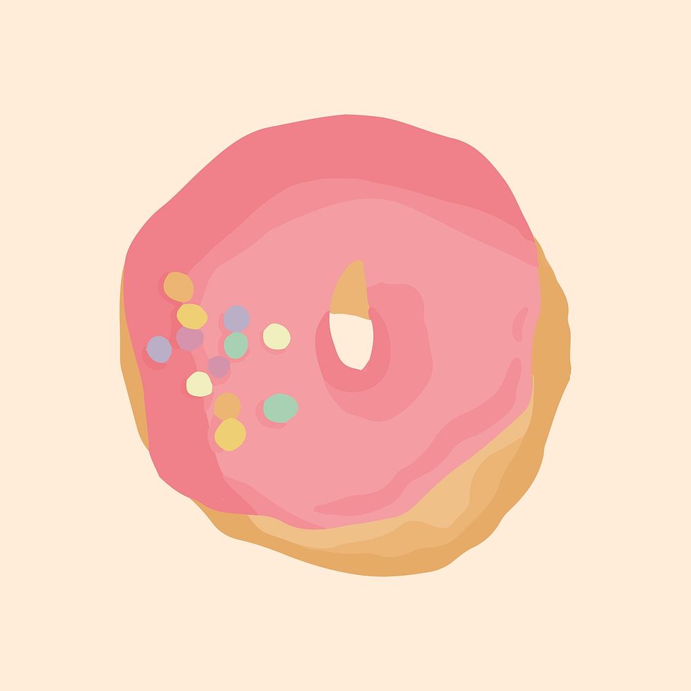 Strawberry glazed donut, aesthetic food sticker illustration psd
