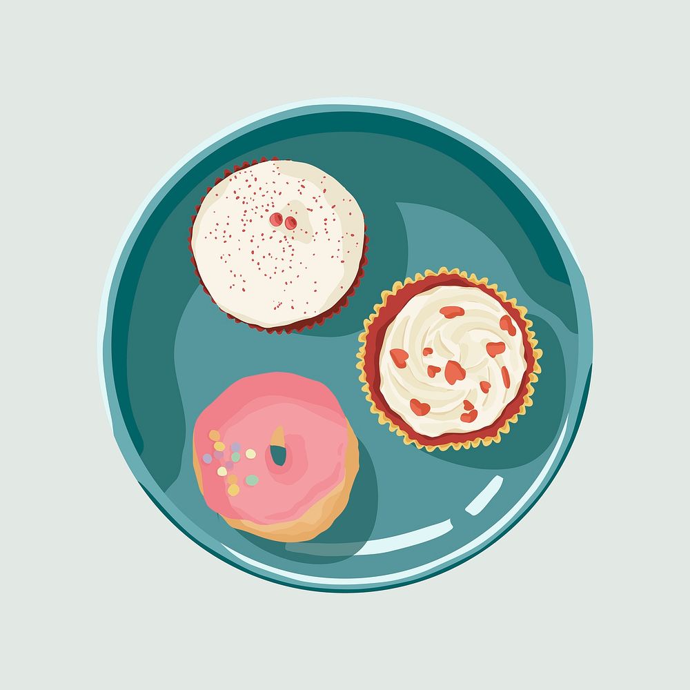 Cupcakes and donut, food illustration design vector