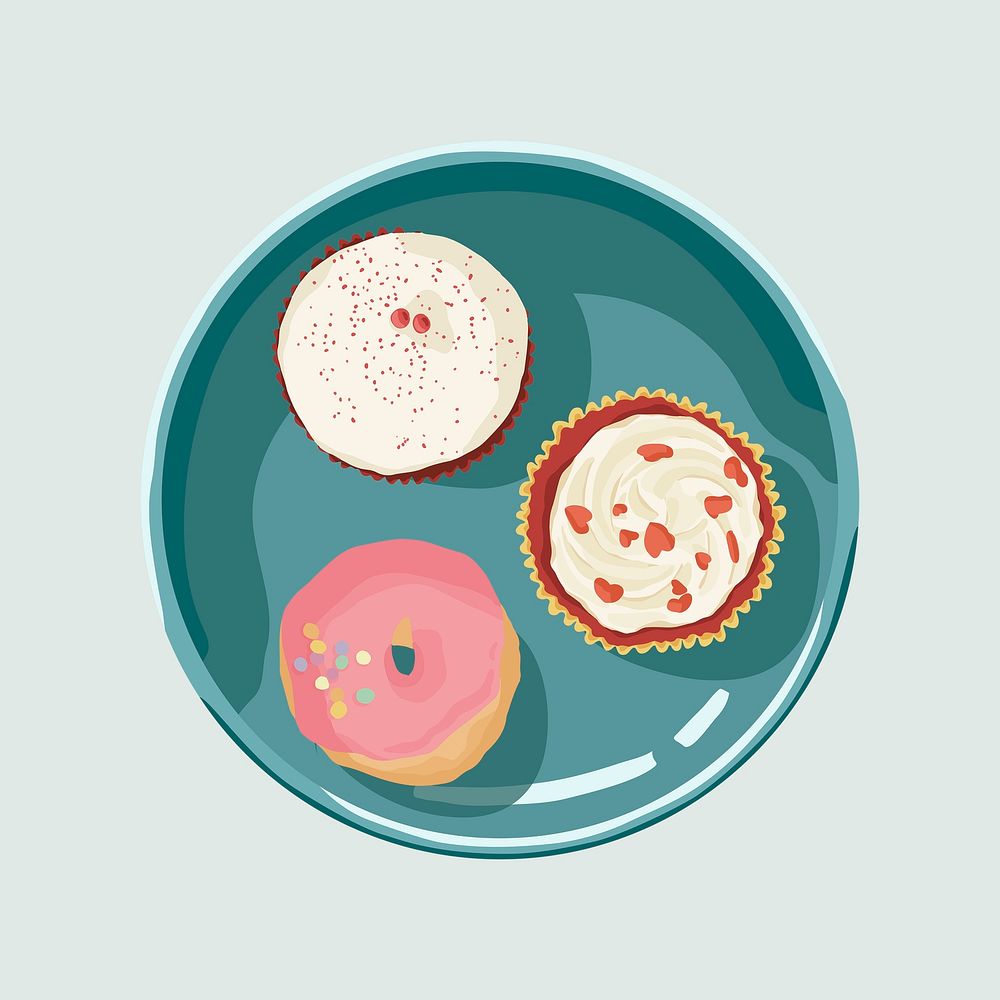 Cupcakes and donut, food illustration design psd