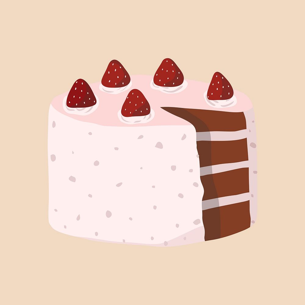 Strawberry cake, aesthetic food illustration vector