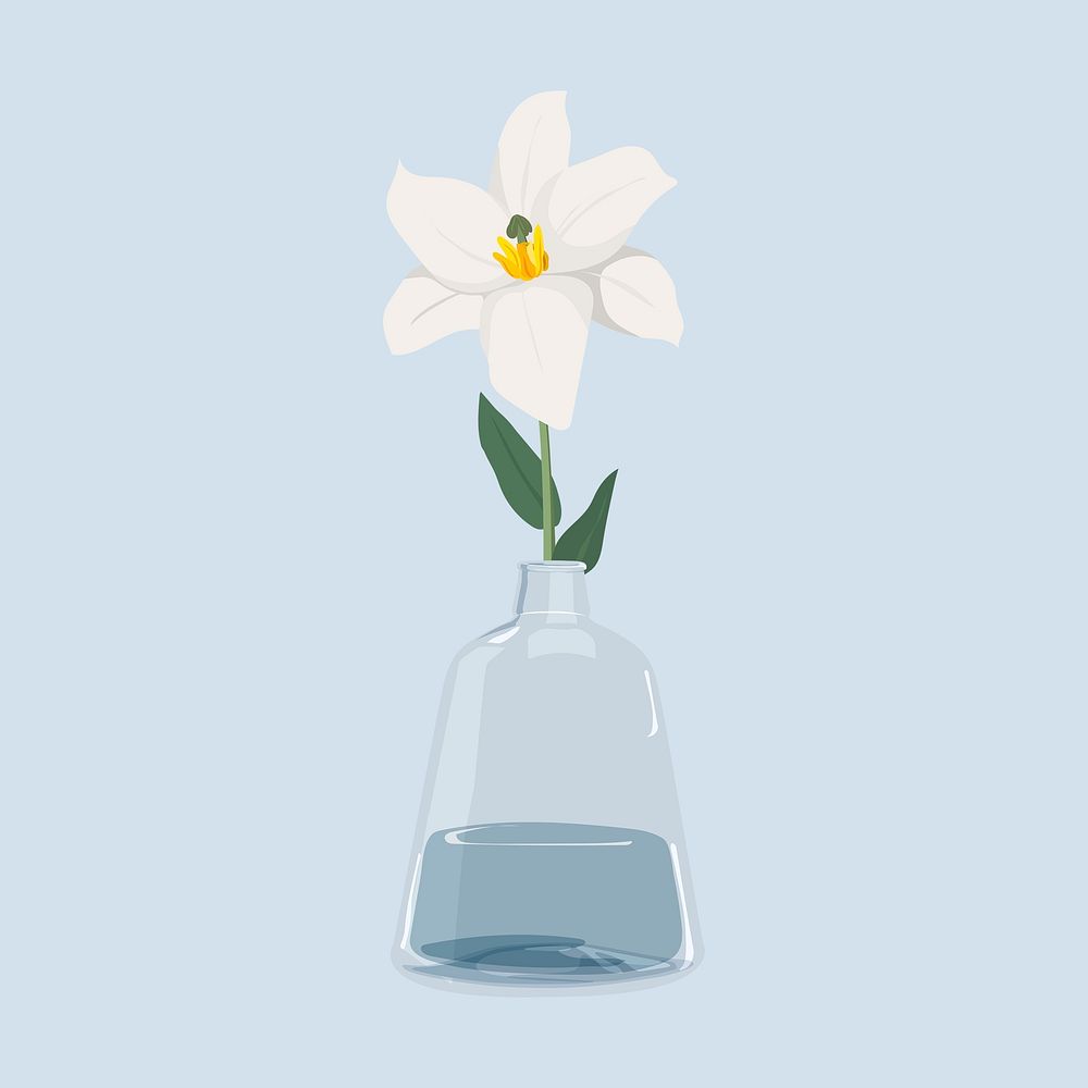 Aesthetic white flower, home decor sticker, illustration design psd