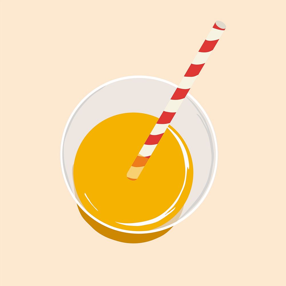 Orange juice, paper straw, drink illustration design