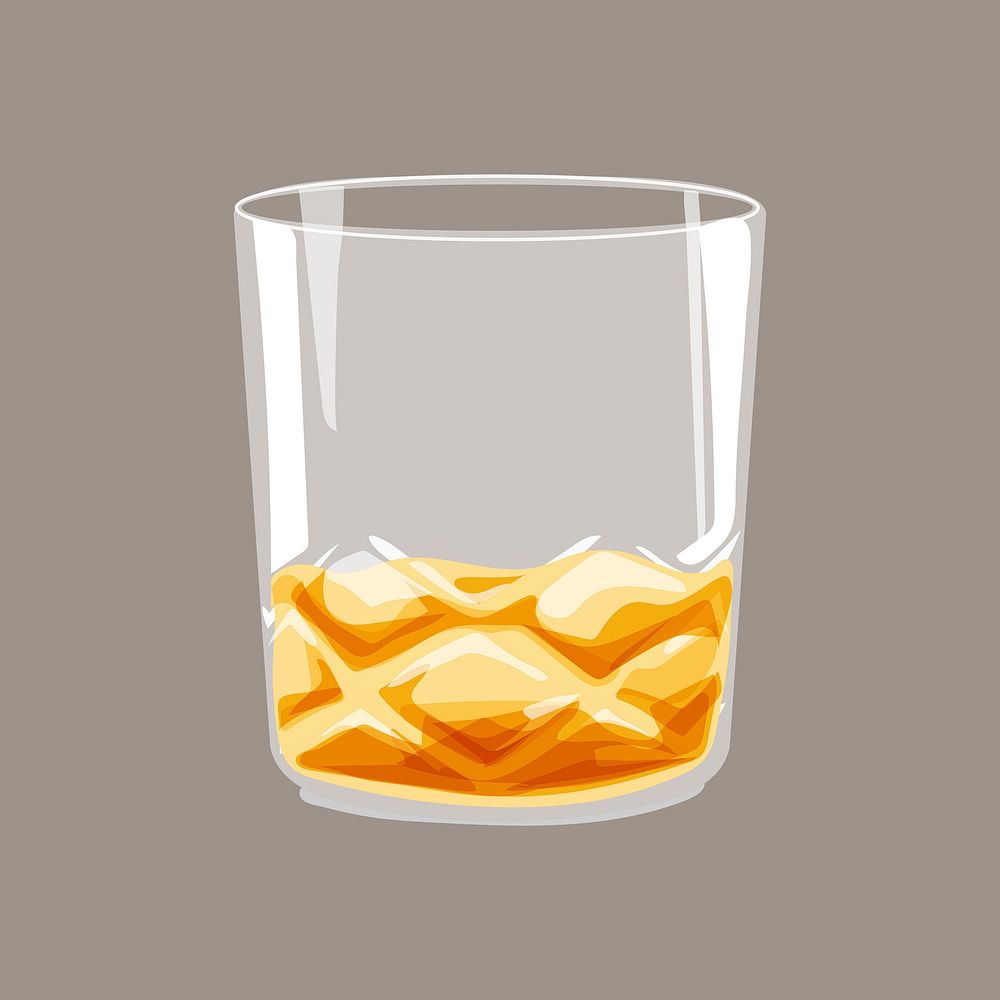 Whisky glass sticker, drink illustration design psd