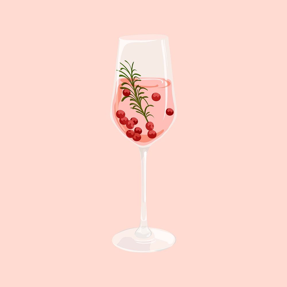 Cranberry rosemary prosecco, drink illustration design vector