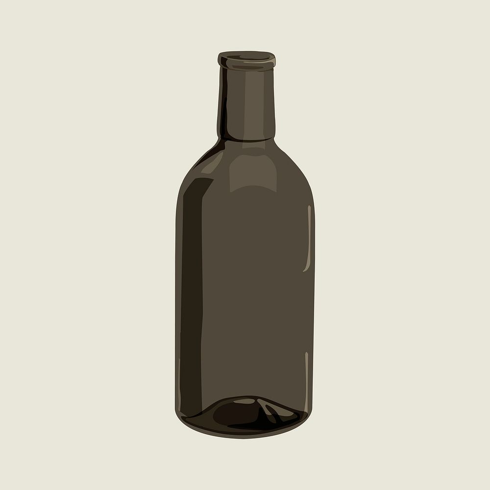 Black glass bottle sticker, drink illustration design vector