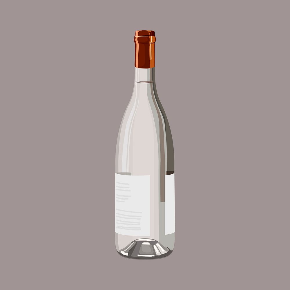 Gray wine bottle sticker, drink illustration design vector