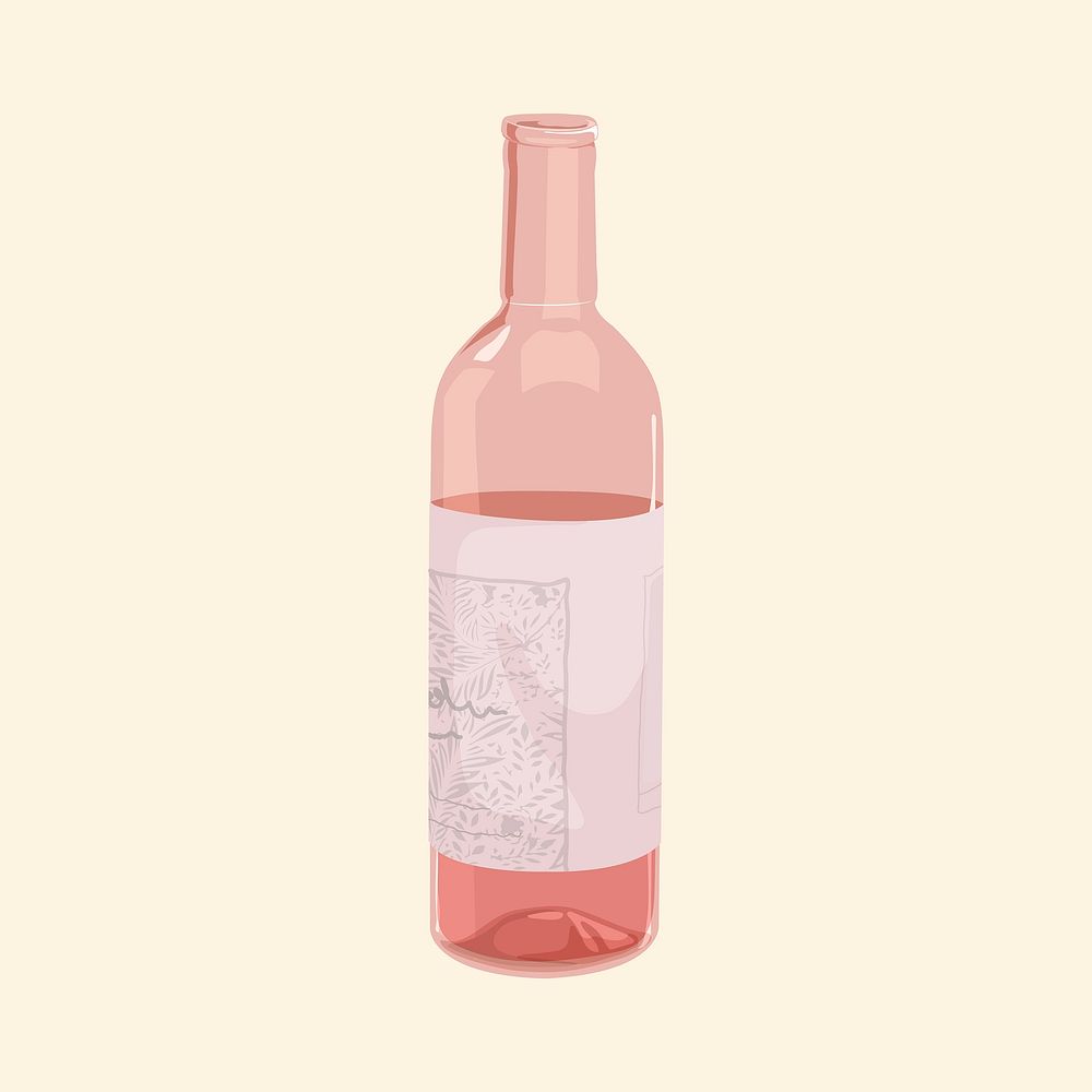 Rose wine bottle, drink illustration design vector
