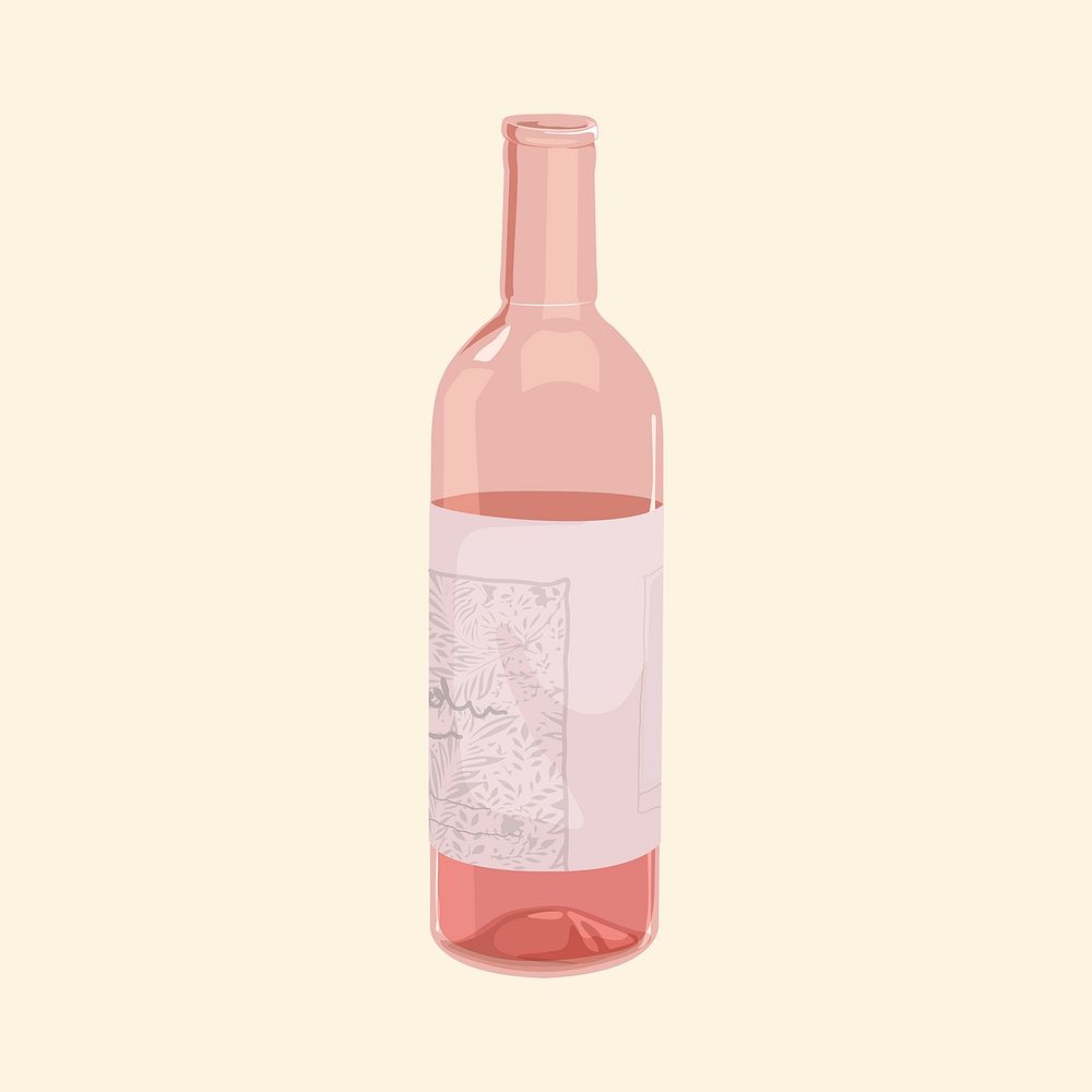 Rose wine bottle, drink illustration design psd