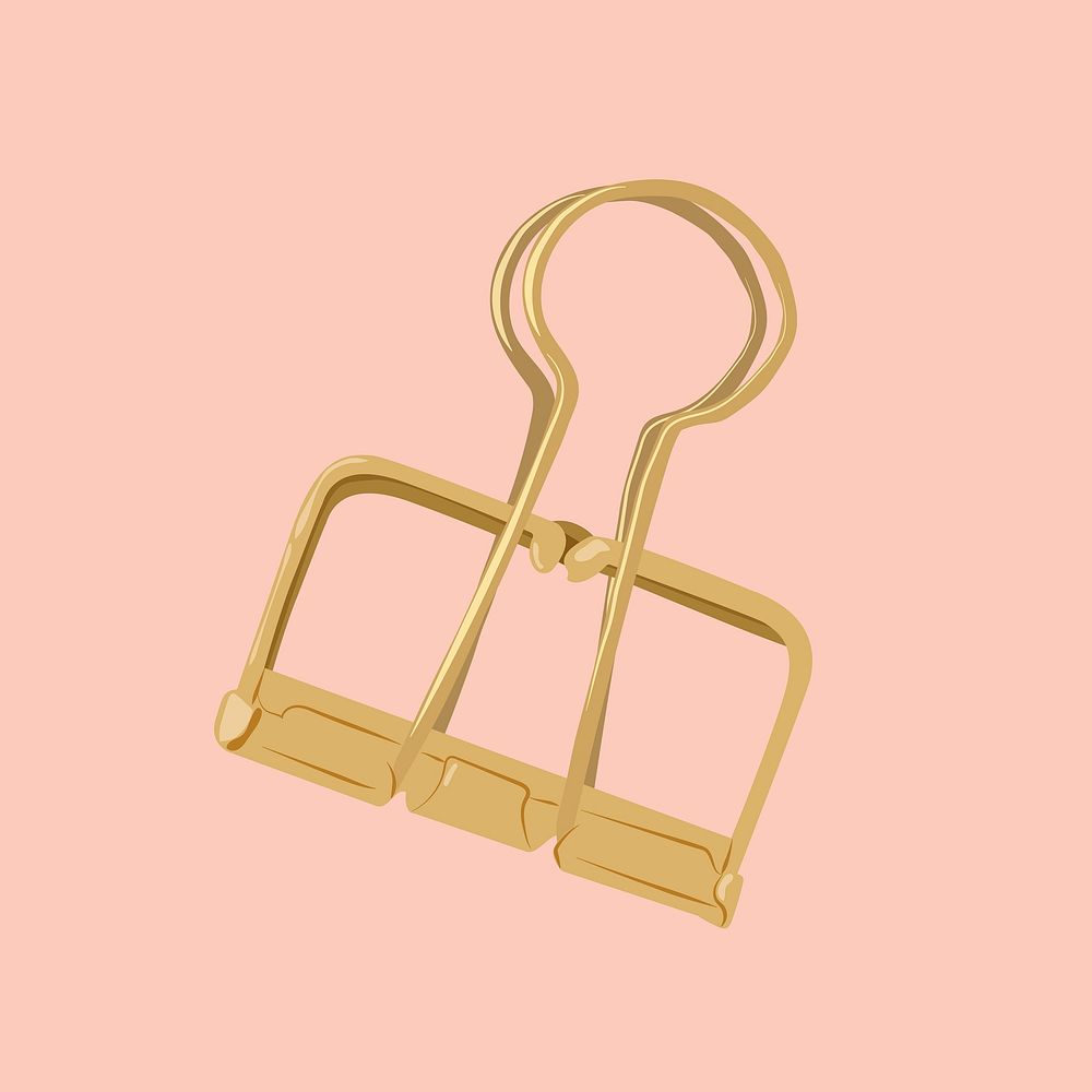 Gold binder clip, stationery illustration design