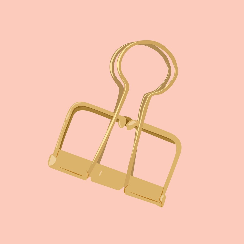 Gold binder clip sticker, stationery illustration design psd