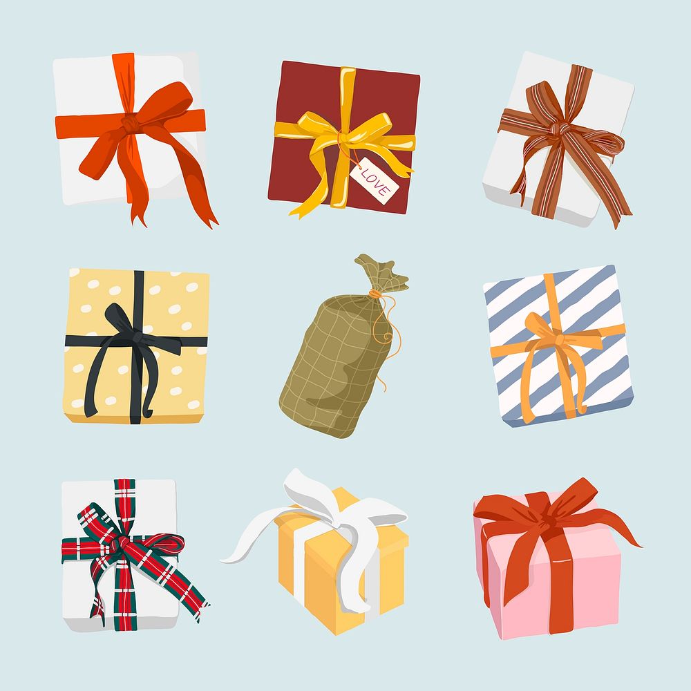 Gift box sticker, celebration collage element illustration set vector