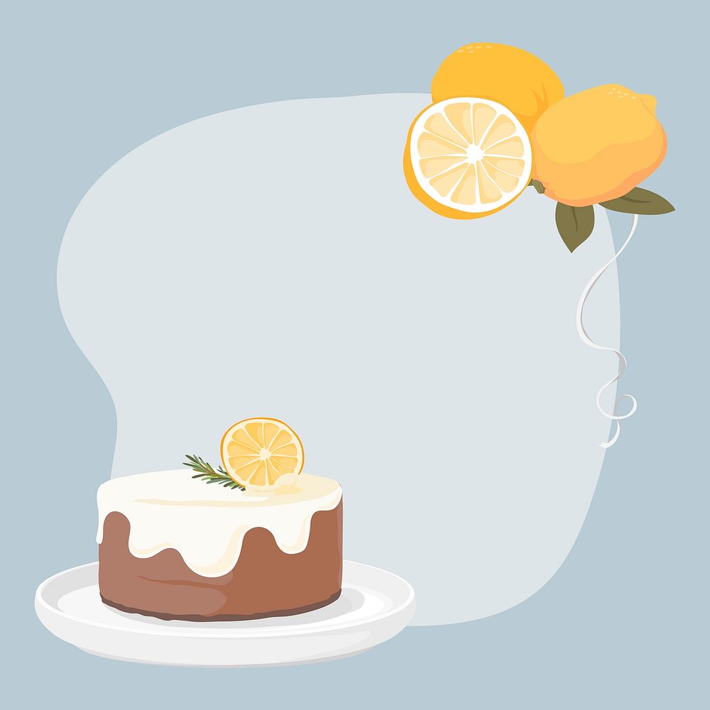 Lemon cake frame, aesthetic food illustration sticker design psd