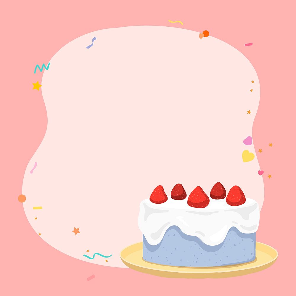 Strawberry cake frame, aesthetic food illustration sticker design psd
