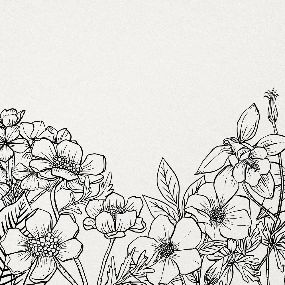 Seamless flower line art border background, aesthetic minimal pattern design psd