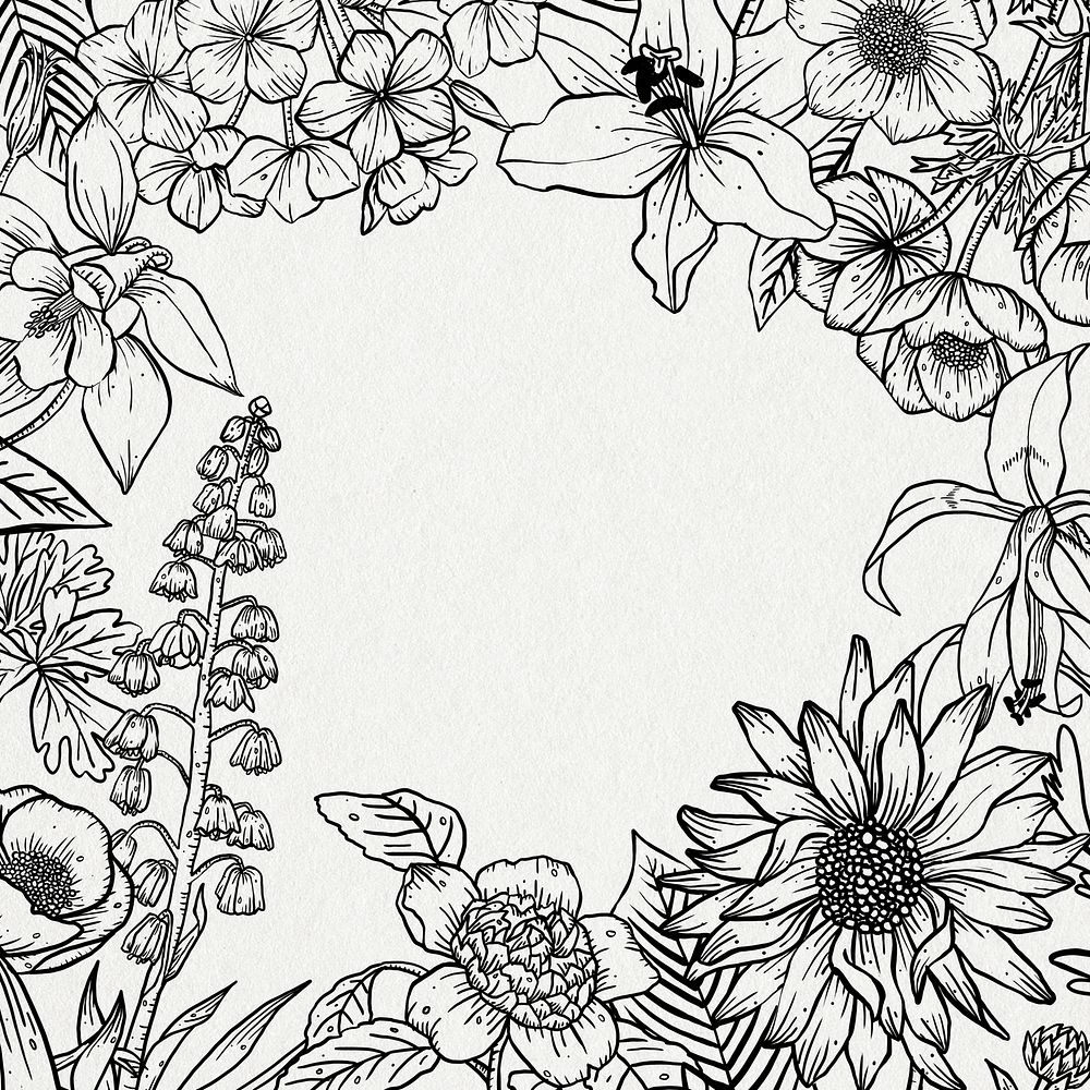 Floral frame, line art for coloring design  