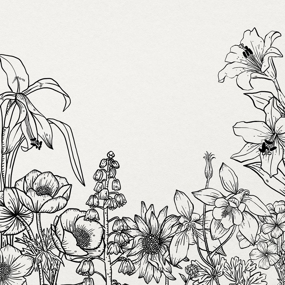 Seamless flower line art border background, aesthetic minimal paintable pattern design psd
