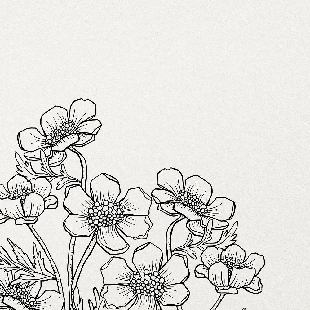 Seamless flower line art border background, aesthetic minimal pattern design psd