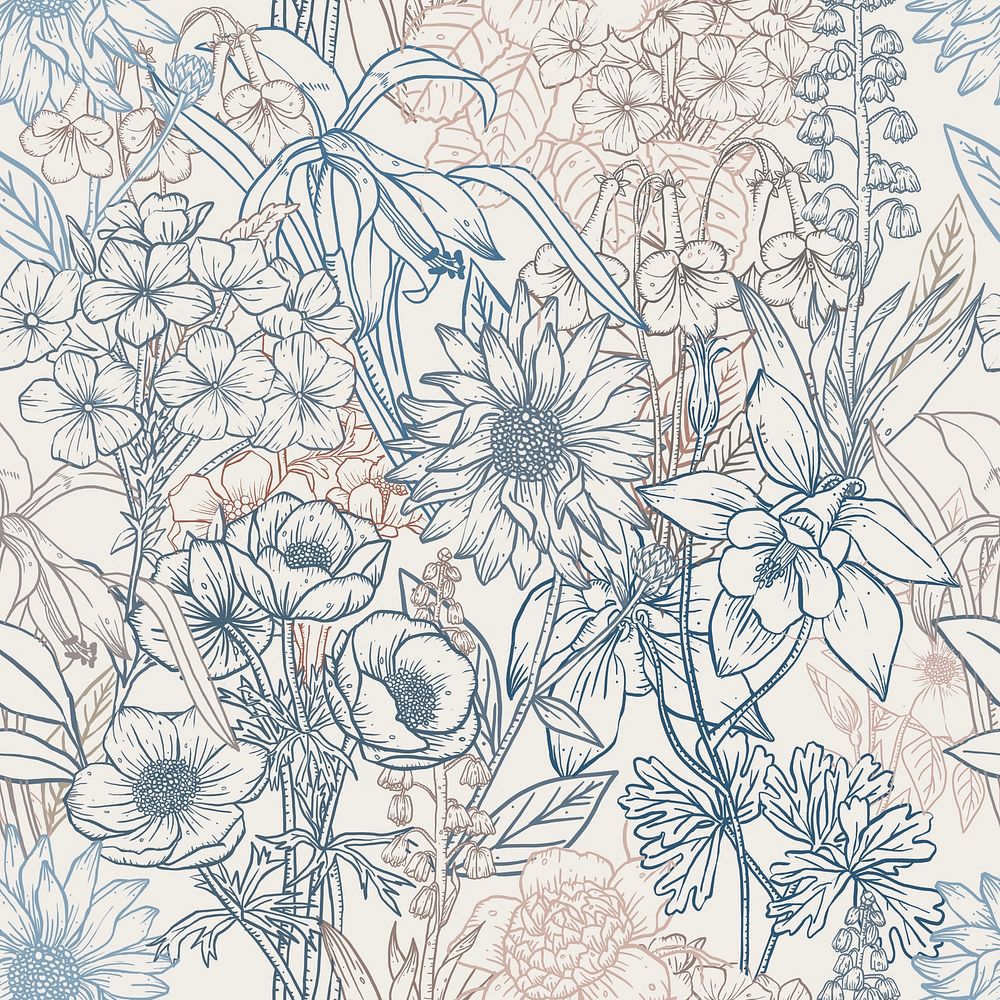 Seamless floral pattern background, simple hand drawn design in neutral color