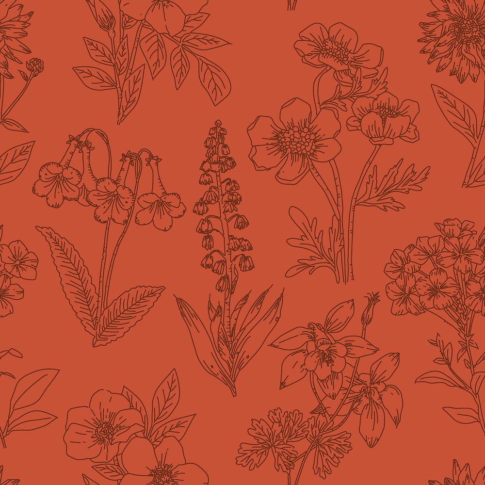 Line art seamless floral pattern, brown aesthetic graphic design vector