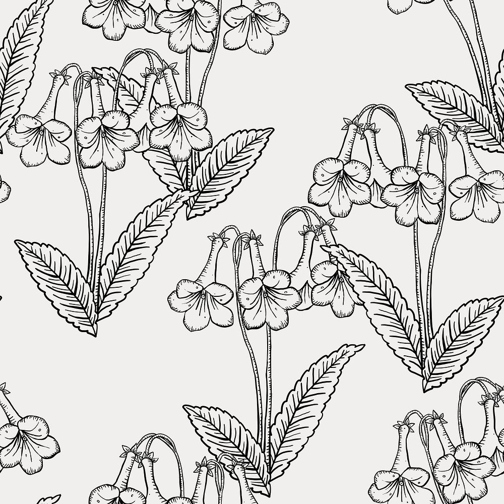Seamless floral background, aesthetic minimal hand drawn pattern design psd