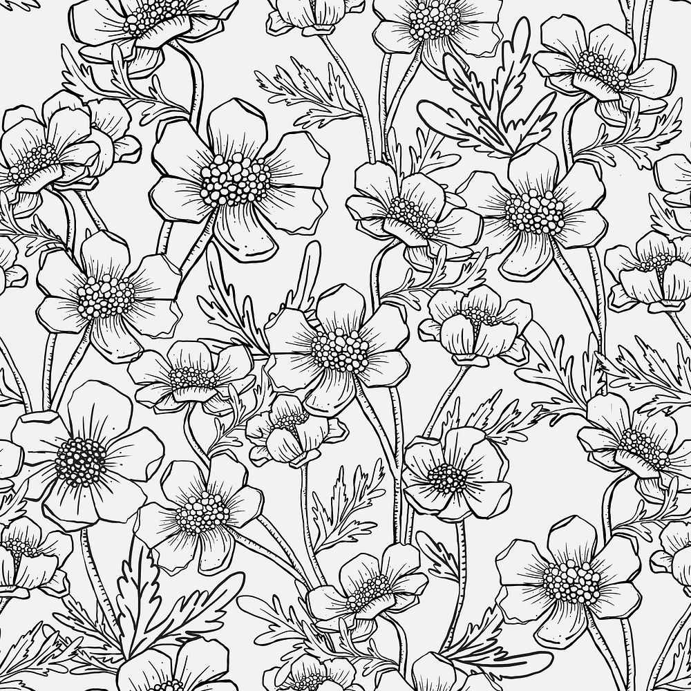 Seamless floral background, aesthetic minimal hand drawn pattern design psd