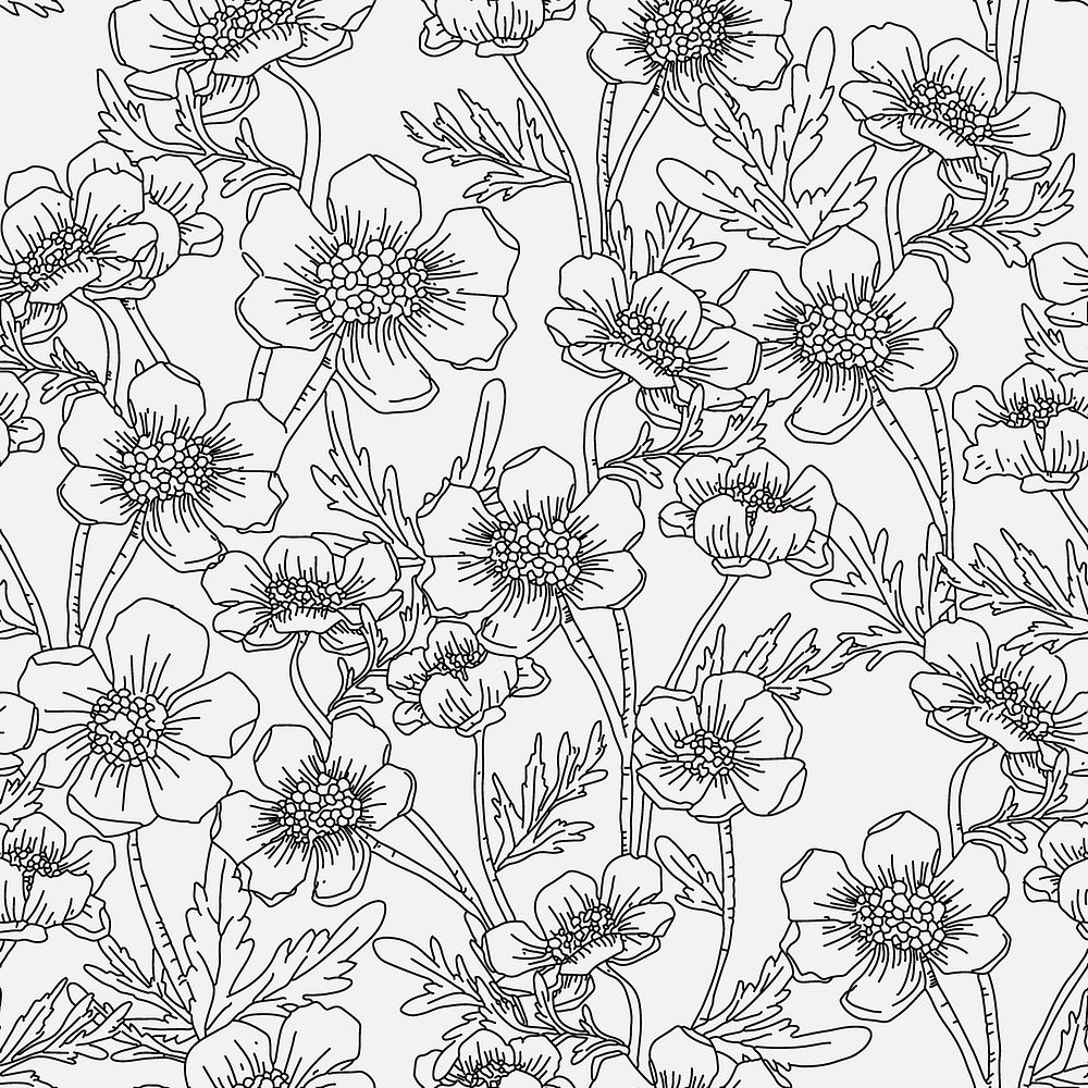 Seamless floral background, aesthetic minimal hand drawn pattern design vector