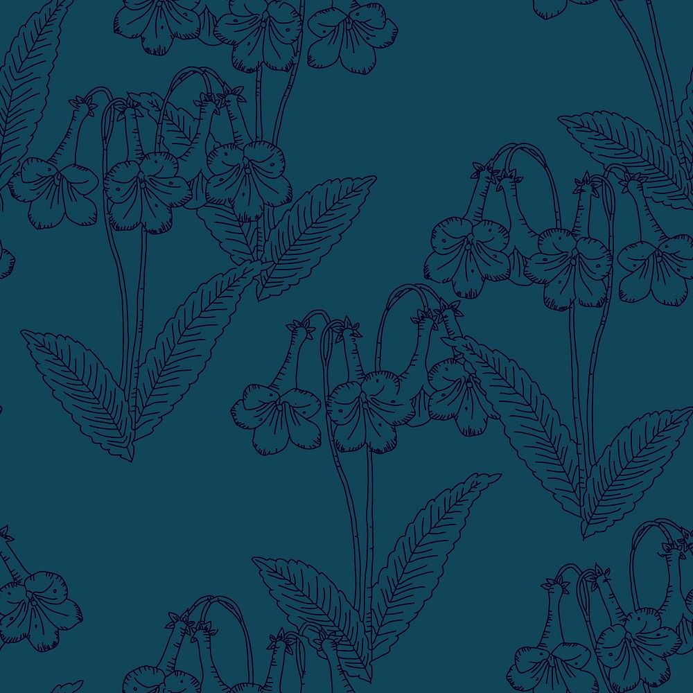 Line art seamless floral pattern, blue aesthetic graphic design vector