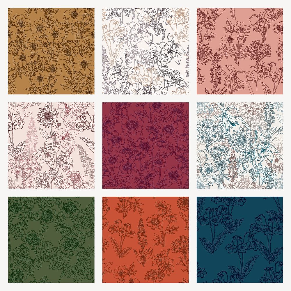 Flower watercolor seamless background, colorful aesthetic flower pattern design collection vector