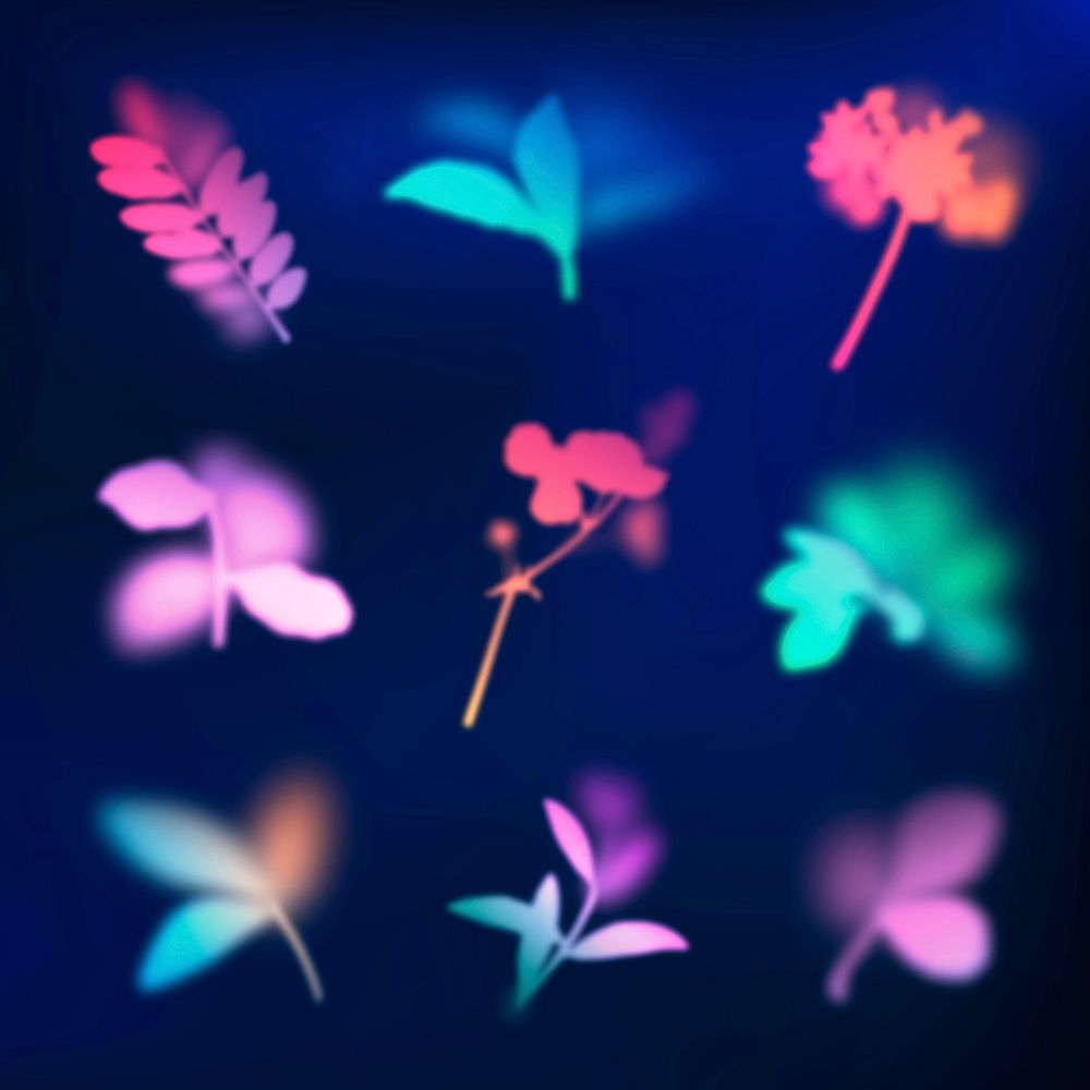 Gradient leaf nature stickers, colorful neon graphic vector