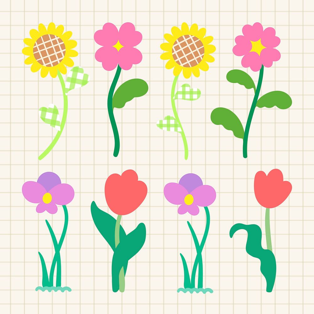 Spring flower sticker, girly design background collection vector