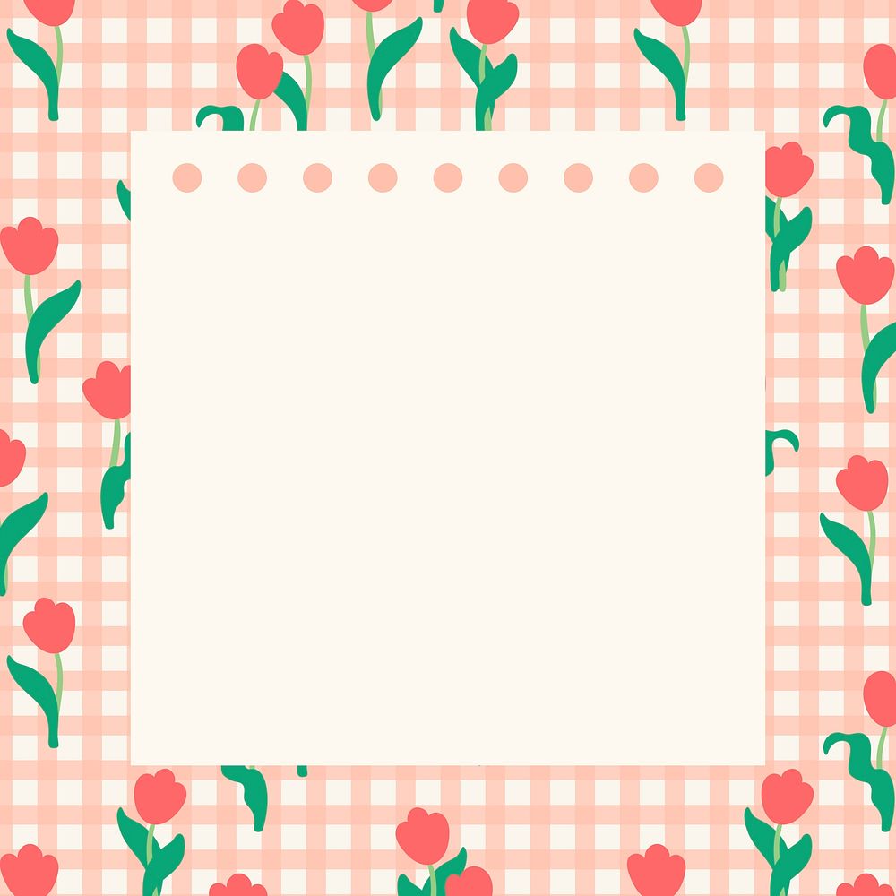 Floral frame background, pastel gingham design