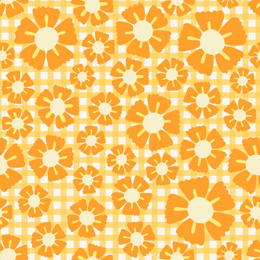 Spring flower pattern background, gingham design