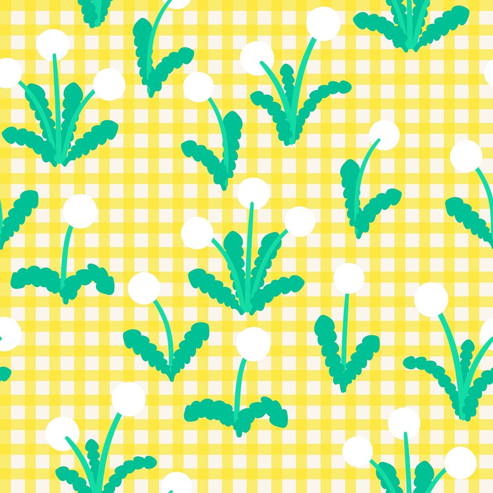 Floral seamless gingham background, cute feminine illustration psd