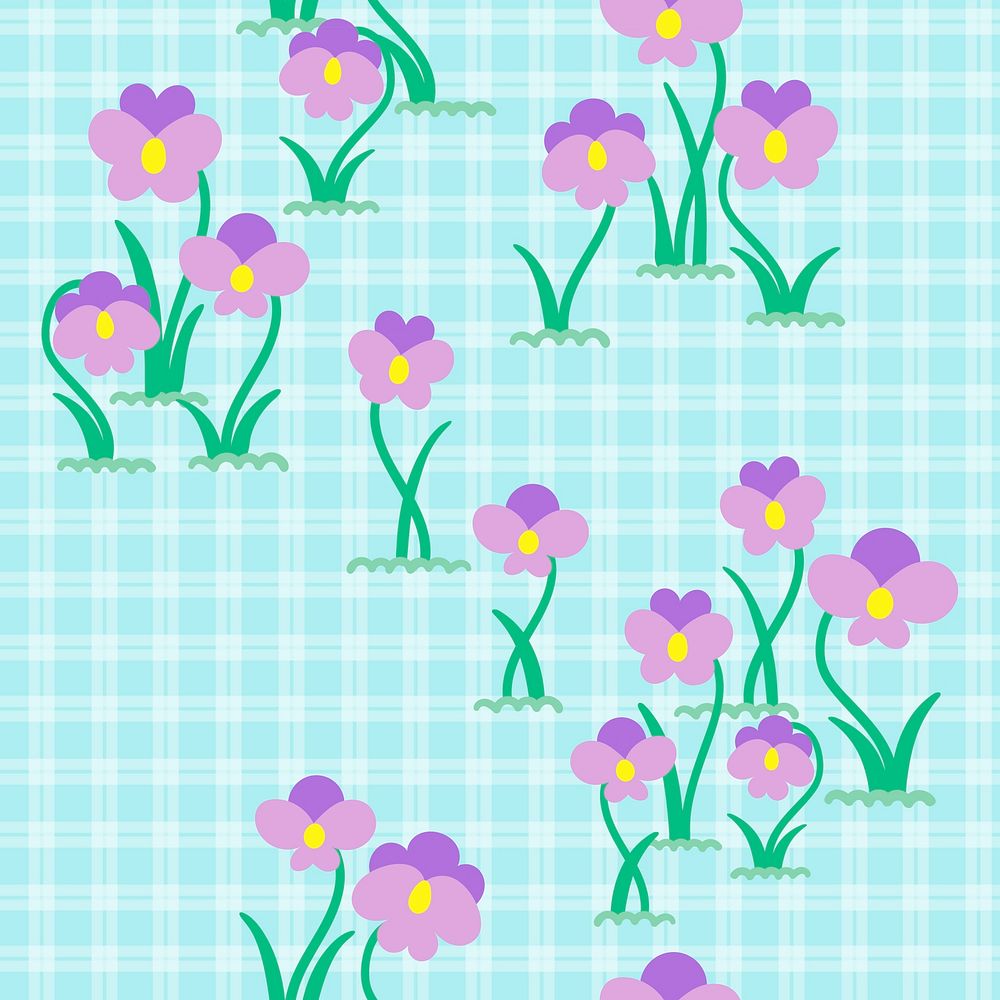 Violet flower seamless pattern background, gingham design